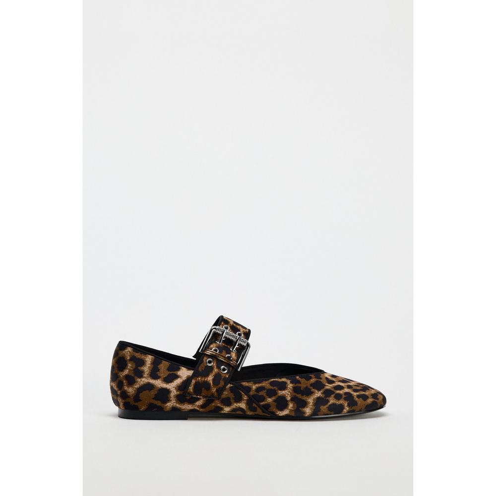 Zara ANIMAL PRINT BALLET FLATS in Brown - Picture 1 of 2